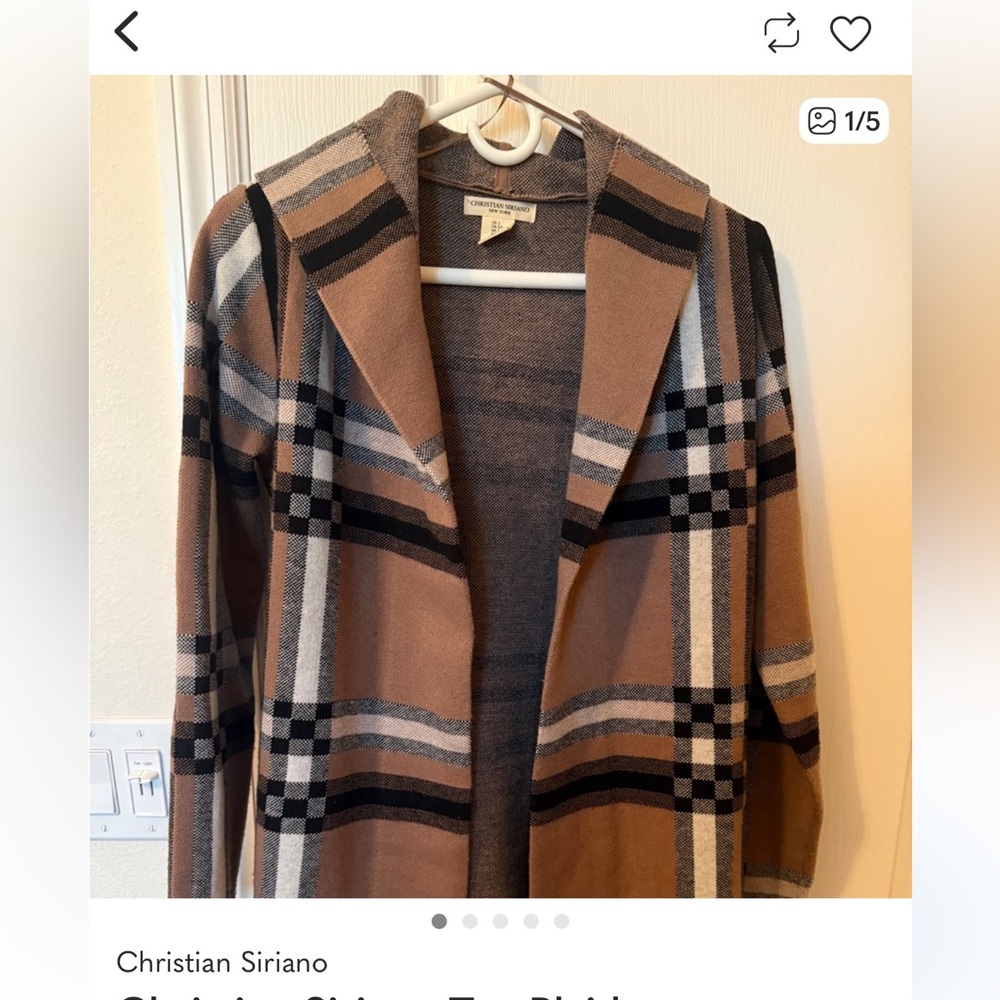Christian Soriano Brown Plaid Hooded Knit Cardigan wrap sweater cape